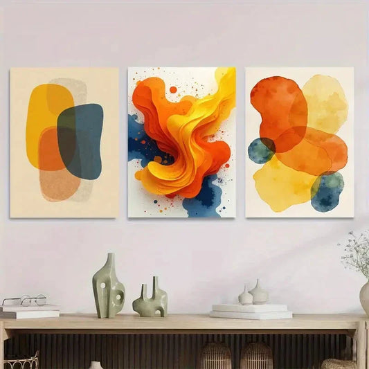 3pcs Orange, Yellow, Blue & Green Metal Print Ready to Hang Art