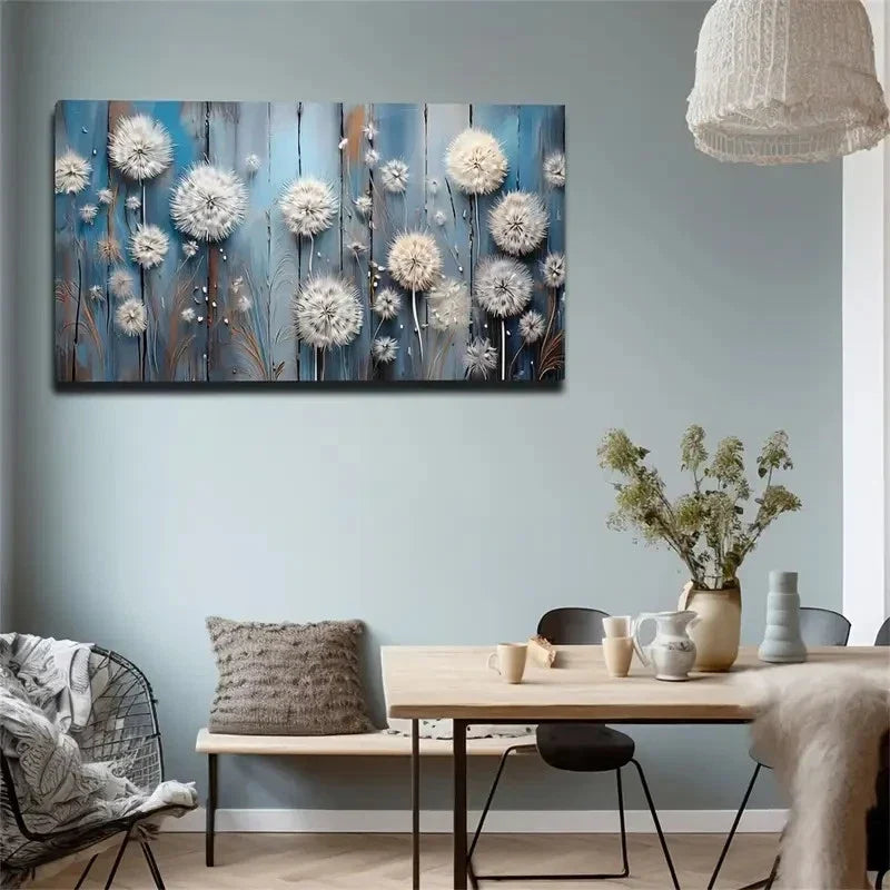 White Dandelion Retro Abstract Wall Art Canvas Office Home Room Framed 120x60cm