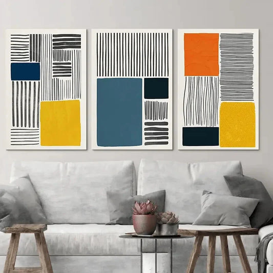 3pcs Color Block Collage Abstract Shapes Metal Print Ready to Hang Art
