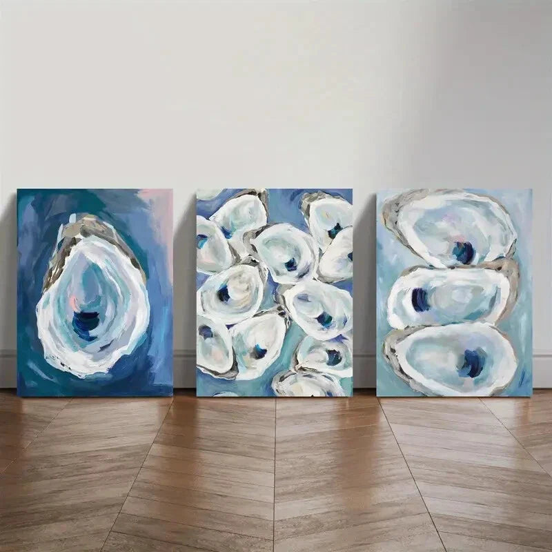 3pcs Abstract Art Oyster Shell Watercolor Metal Print Ready to Hang Art