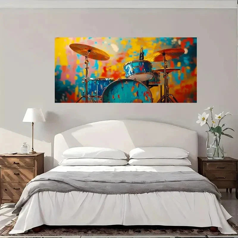 Abstract Colorful Drum Set Wall Art Canvas Office Home Room Framed 120x60cm