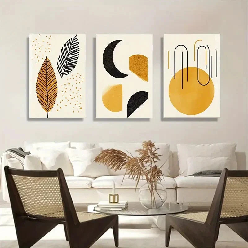 3pcs Geometric & Nature-Inspired Yellow Perfect Wall Art Set Canvas Framed 40x60cm - High Quality Print 100% Australian Made Wall Canvas Ready to Hang