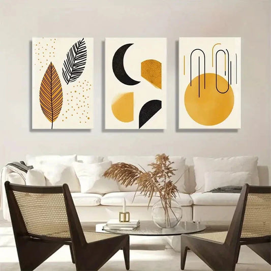 3pcs Geometric & Nature-Inspired Yellow Perfect Wall Art Set Canvas Framed 40x60cm - High Quality Print 100% Australian Made Wall Canvas Ready to Hang