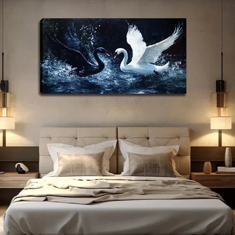 Featuring Black And White Swans Wall Art Canvas Office Home Room Framed 120x60cm