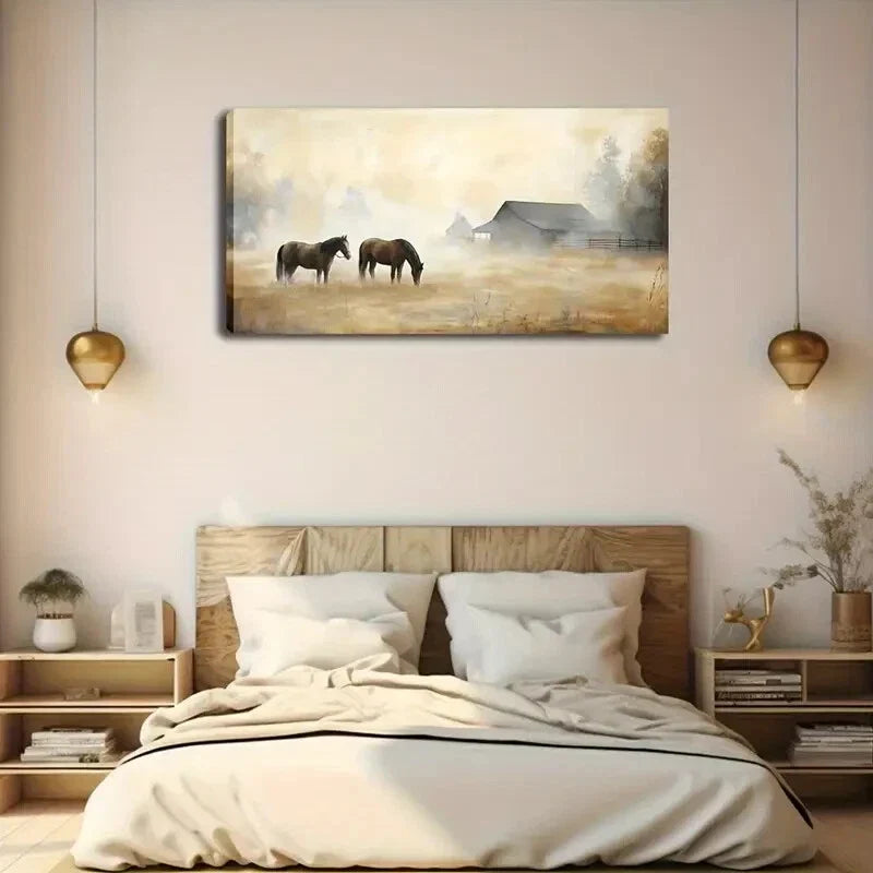 Lone Cattle in Foggy Meadow Wall Art Canvas Office Home Room Framed 120x60cm