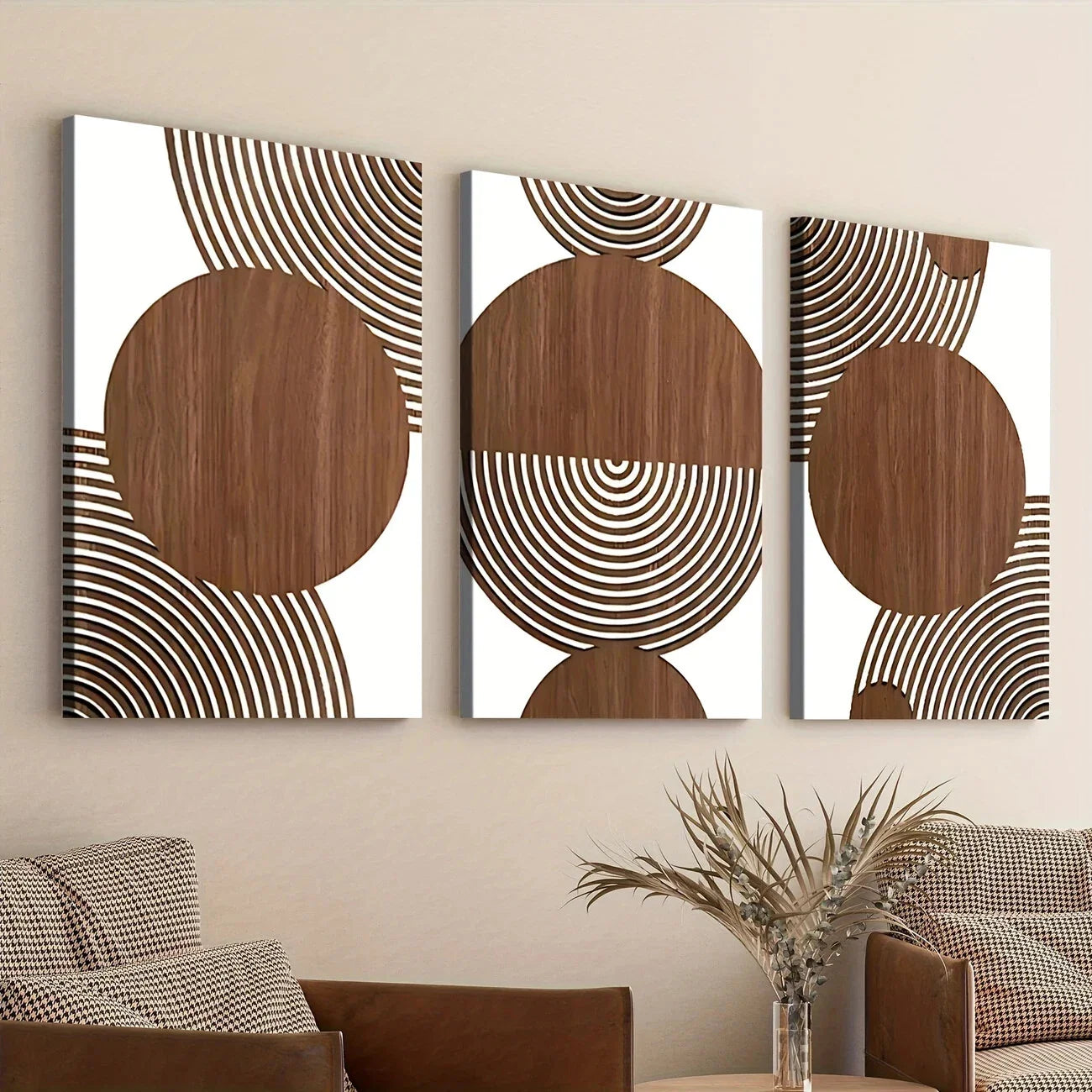 3pcs Abstract Geometric Circular Elegant Art Wall Art Set Canvas Framed 40x60cm - High Quality Print 100% Australian Made Wall Canvas Ready to Hang
