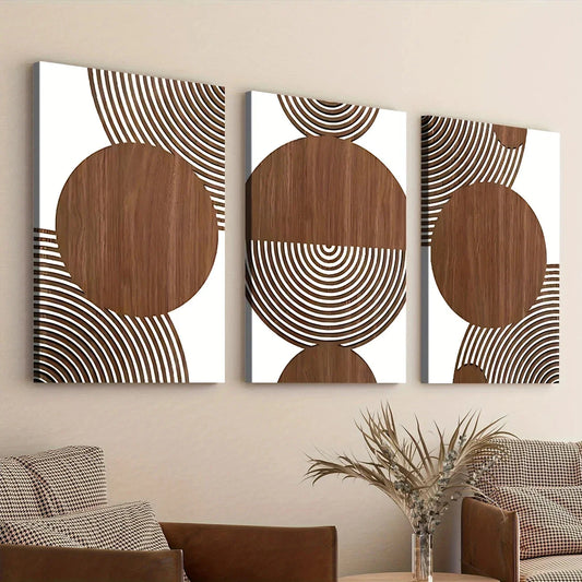 3pcs Abstract Geometric Circular Elegant Art Wall Art Set Canvas Framed 40x60cm - High Quality Print 100% Australian Made Wall Canvas Ready to Hang
