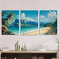 3pcs Vibrant Tropical Beach Mountains Ocean Waves Metal Print Ready to Hang Art