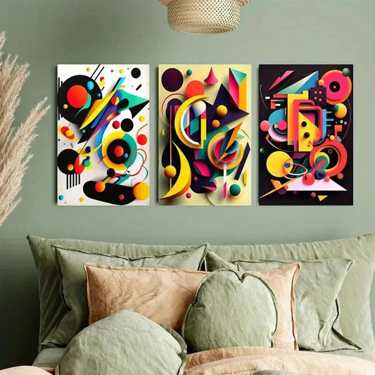 3pcs Kandinsky Style Abstract Shapes Metal Print Ready to Hang Art