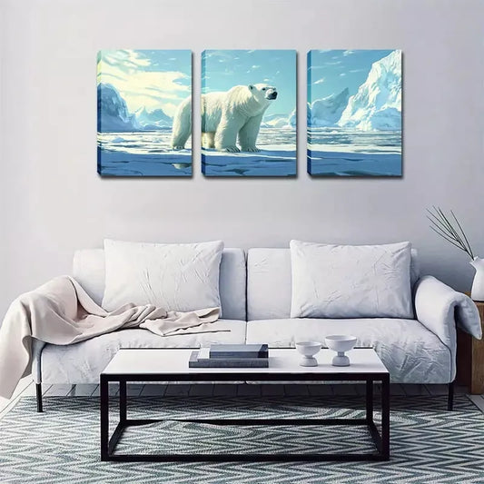 3pcs A Giant Polar Bear  Wall Art Set Canvas Framed 40x60cm - High Quality Print 100% Australian Made Wall Canvas Ready to Hang