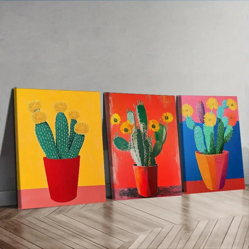 3pcs  Cactus Plant Art Print Poster  Wall Art Set Canvas Framed 40x60cm - High Quality Print 100% Australian Made Wall Canvas Ready to Hang