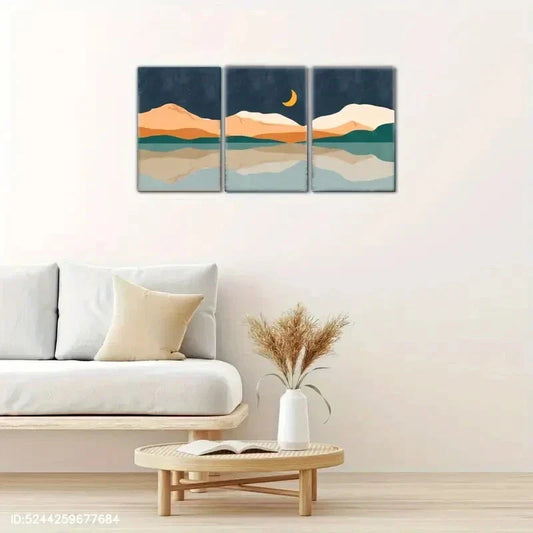 3pcs Landscape in the Dark Night Mountains Metal Print Ready to Hang Art