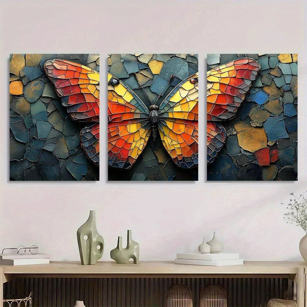 3pcs Butterfly Painting Mosaic Metal Print Ready to Hang Art