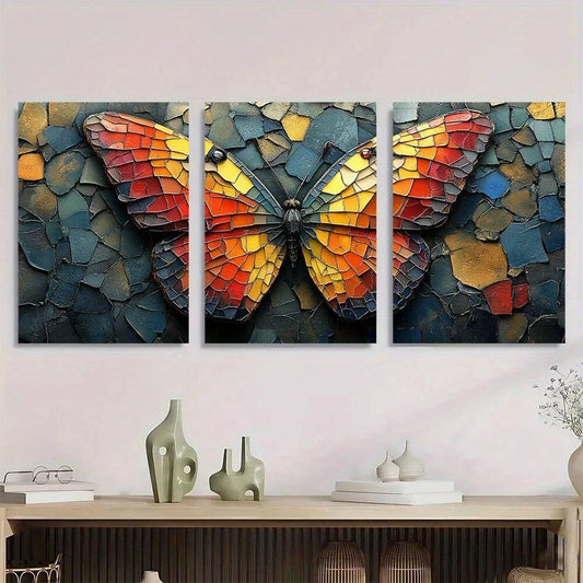 3pcs Butterfly Painting Mosaic Metal Print Ready to Hang Art