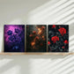 3pcs Elegance And Sophistication Red Purple Metal Print Ready to Hang Art