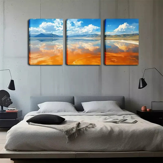 3pcs  Serene Lake & Mountain Scene with Vibrant   Wall Art Set Canvas Framed 40x60cm - High Quality Print 100% Australian Made Wall Canvas Ready to Hang