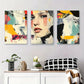 3pcs Colorful Geometric Shapes with Female Face Metal Print Ready to Hang Art