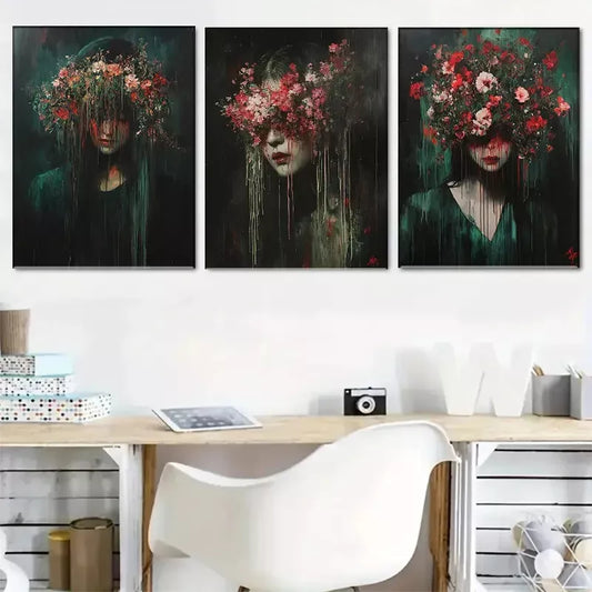 3pcss beautiful Floral - veiled Portrait Wall Art Set Canvas Framed 40x60cm - High Quality Print 100% Australian Made Wall Canvas Ready to Hang