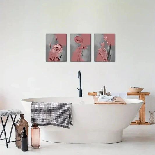 3pcs Featuring Pink And Grey Floral Prints Metal Print Ready to Hang Art