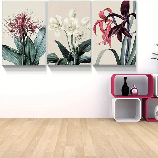 3pcs Botanical Flower Vibrant Elegant Metal Print Ready to Hang Art