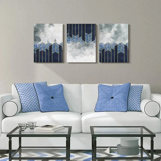 3pcs Black And White Abstract Geometric Metal Print Ready to Hang Art