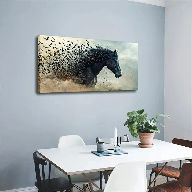 Majestic Horse Bird Feather Wall Art Canvas Office Home Room Framed 120x60cm