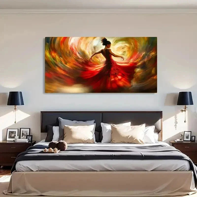 Vibrant Red Dress Motion Blur Wall Art Canvas Office Home Room Framed 120x60cm
