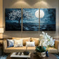 3pcs Elegant Black Tree & White Leaves Metal Print Ready to Hang Art