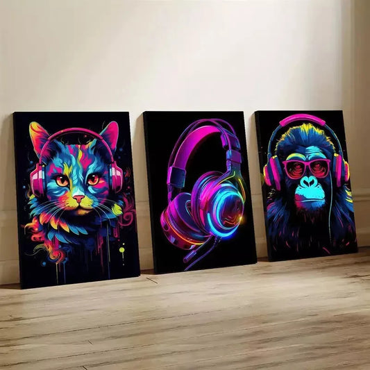 3pcs Elegant Decorative Graffiti Gaming Wall Art Set Canvas Framed 40x60cm - High Quality Print 100% Australian Made Wall Canvas Ready to Hang
