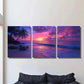 3pcs Palm trees, ocean, beach, sunset, clouds, Metal Print Ready to Hang Art