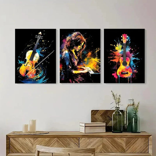 3pcs Musical Instruments Musical Gift Metal Print Ready to Hang Art