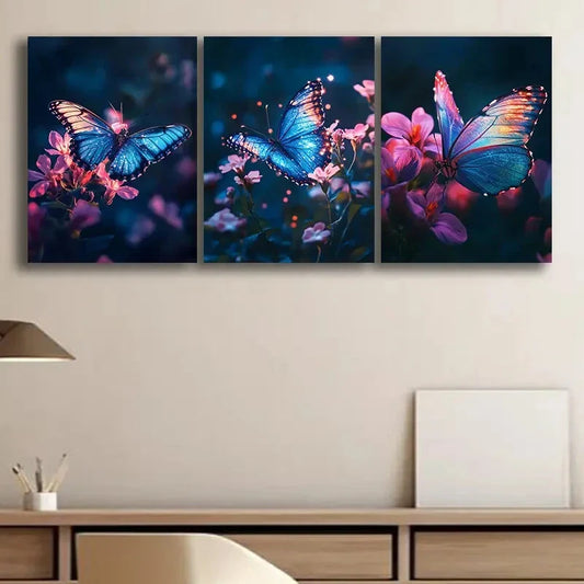 3pcs Glowing Butterfly Colorful Nature Perfect Wall Art Set Canvas Framed 40x60cm - High Quality Print 100% Australian Made Wall Canvas Ready to Hang