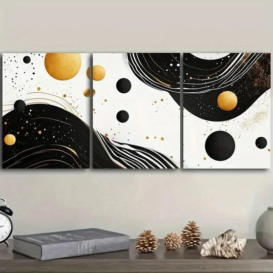3pcs Flowing White and Golden Paintings Wall Art Set Canvas Framed 40x60cm - High Quality Print 100% Australian Made Wall Canvas Ready to Hang