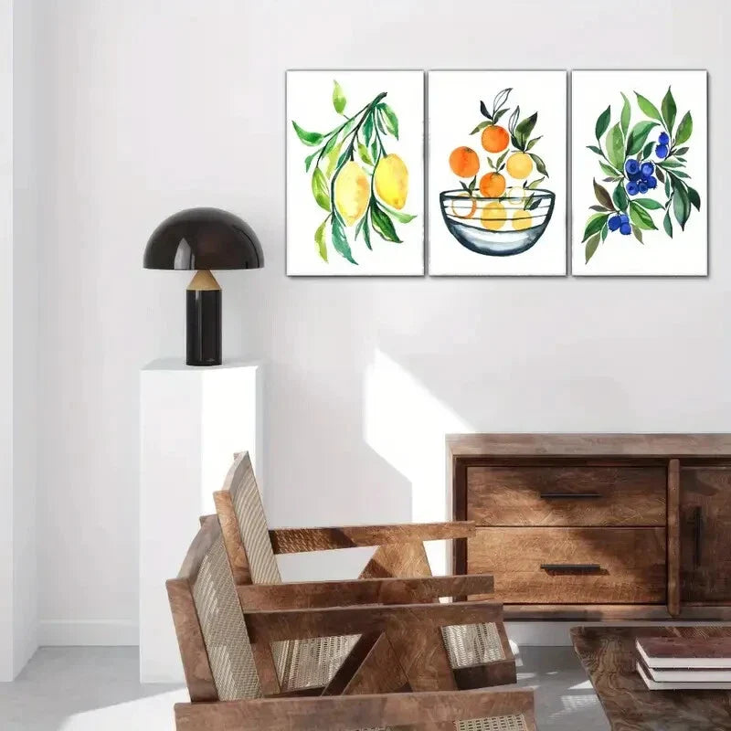 3pcs Fruit Art Decoration Poster Delicious Fruit Metal Print Ready to Hang Art