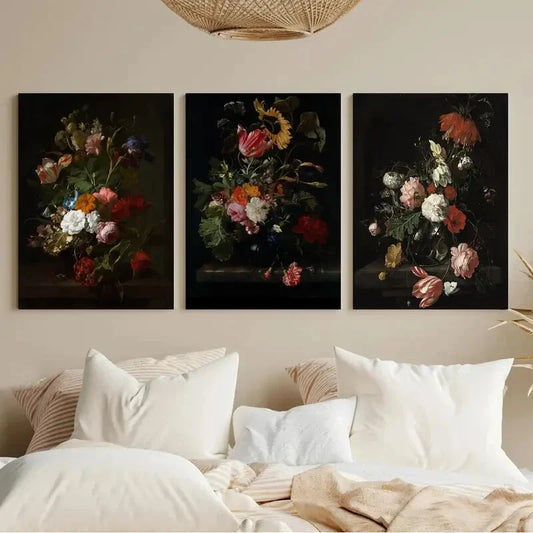3pcs European Classical Flowers Bouquet Metal Print Ready to Hang Art