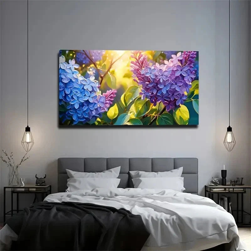 Blooming Hydrangea Long Wall Art Canvas Office Home Room Framed 80x45cm