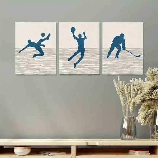 3pcs Minimalist Basketball, Baseball Design Metal Print Ready to Hang Art