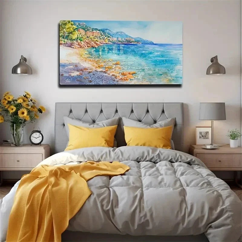 The Beach Under The Blue Sky Wall Art Canvas Office Home Room Framed 120x60cm