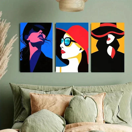 3pcs Cool & Retro Blue Portrait Minimalist Fashion Metal Print Ready to Hang Art