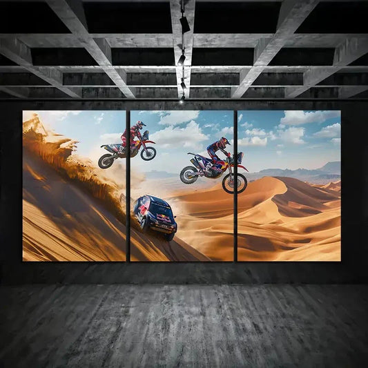 3pcs Off-Road Vehicle Motorbike & Car Metal Print Ready to Hang Art