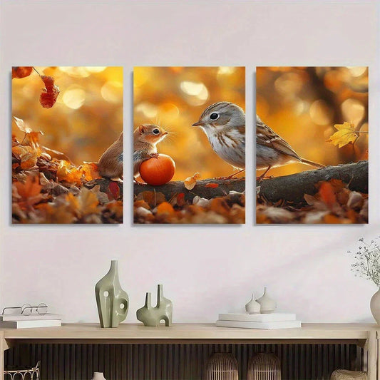 3pcs Adorable Autumn Vibrant Fall Leaves & Berries Metal Print Ready to Hang Art