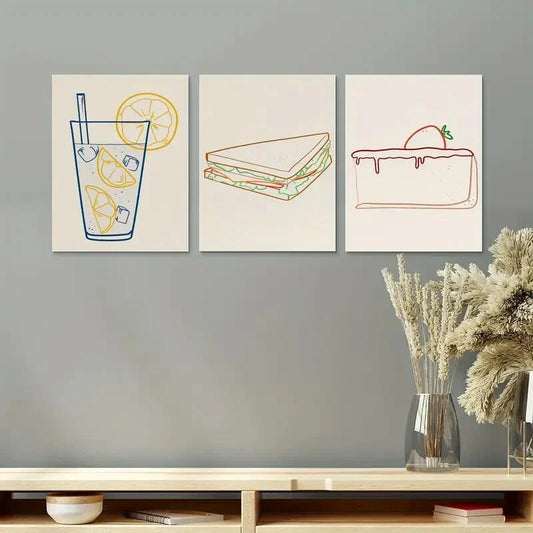 3pcs Kitchen Doodle and kitchen Dining Metal Print Ready to Hang Art