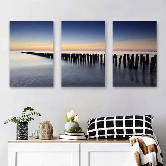 3pcs Coastal Ocean Landscape, Serene Seaside Metal Print Ready to Hang Art