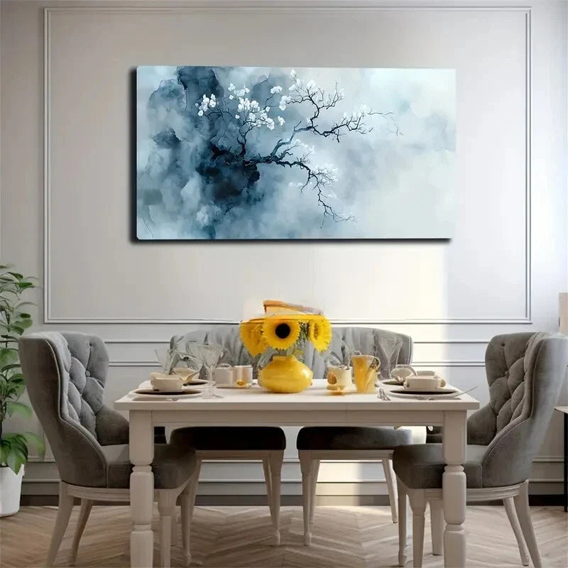 Ink Branches And Plain White Wall Art canvas office home room framed 120x60cm