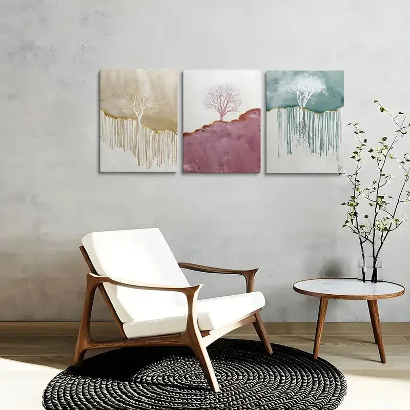 3pcs Tree Pattern Printed Poster Wall Decoration Metal Print Ready to Hang Art