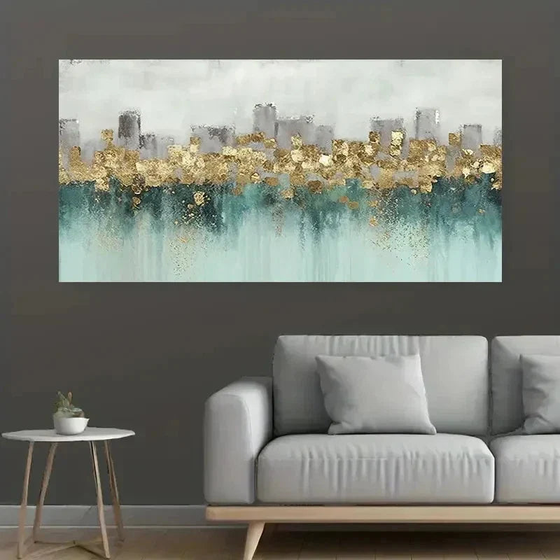 Modern Simple Golden Graffiti Wall Art Canvas Office Home Room Framed 120x60cm