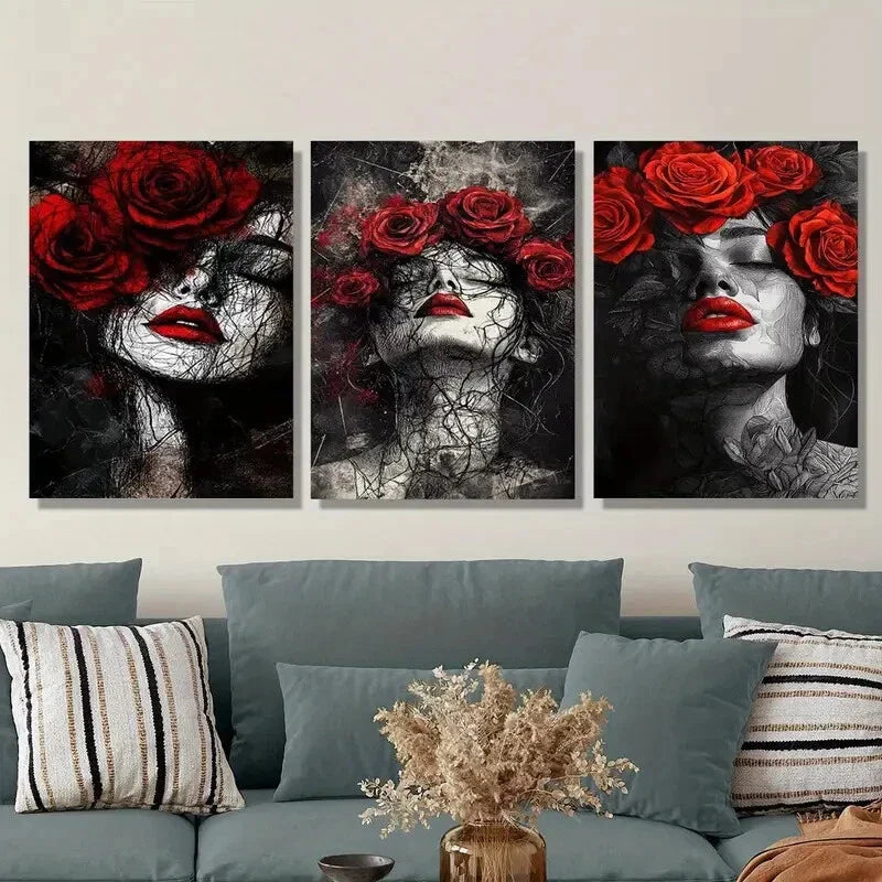3pcs  Romantic Valentine's Day Modern Metal Print Ready to Hang Art