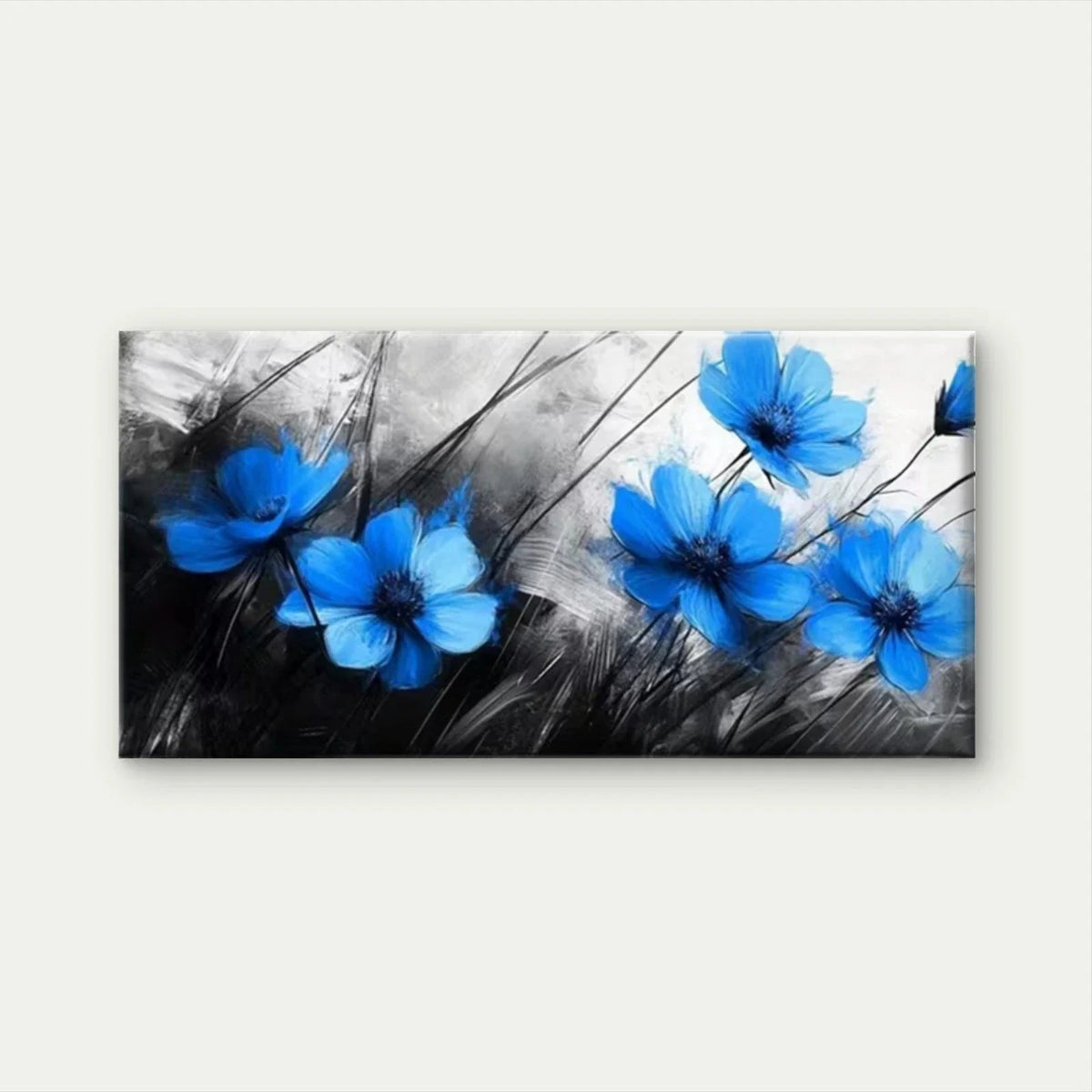 Petals & Brushstrokes Design Wall Art Canvas Office Home Room Framed 80x45cm