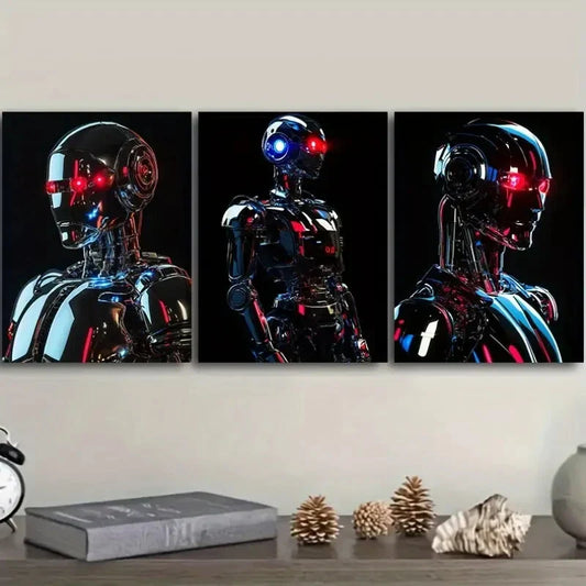 3pcs Astronauts on the moon Luxurious Metal Print Ready to Hang Art