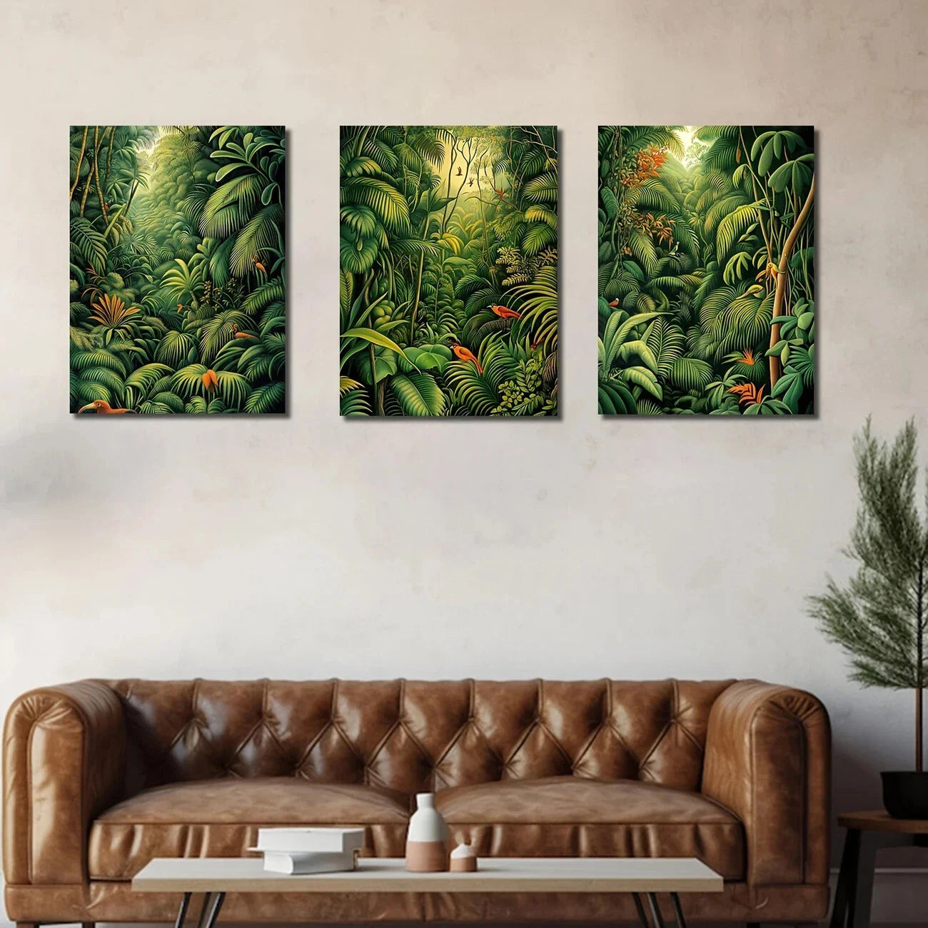 3pcs A Lush Dense Jungle Filled With Exotic Plants Metal Print Ready to Hang Art
